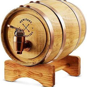 Polished Whiskey Barrel Beverage Dispenser in Brown Age your own Whiskey, Wine,